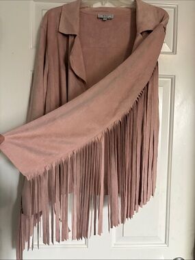 W.A.Y Blush Pink Open Draped Like Suede Fringe Jacket